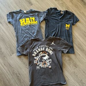 Lot of 3 University of Michigan Wolverines Grey Vintage Retro T-Shirts - Small